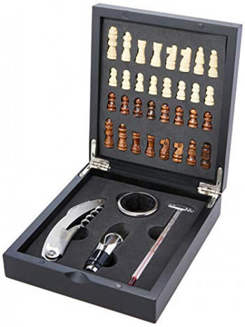 Kit para vinho com jogo de xadrez